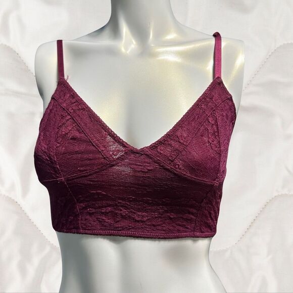 Intimately Free People Bralette S Maroon Stretchy Adjustable Straps‎ Floral - Picture 1 of 7